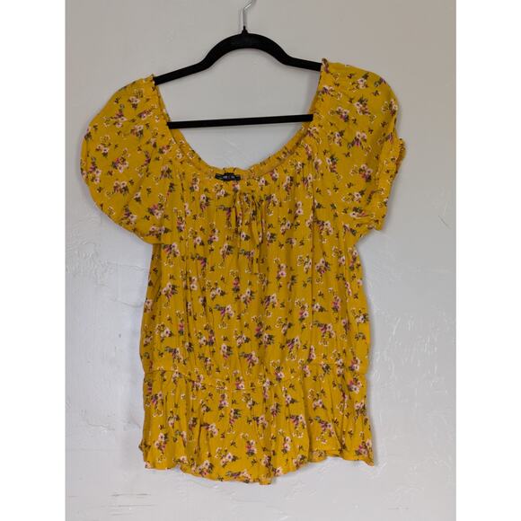 Moa Moa Blouse Juniors Large‎ Bohemian Elastic Waist Cap Sleeve Floral y2k - Picture 1 of 8